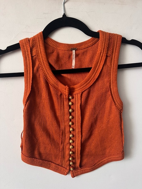 Free People Mabel Ruffle tank top large XS extra small rust boho festival - Picture 2 of 4